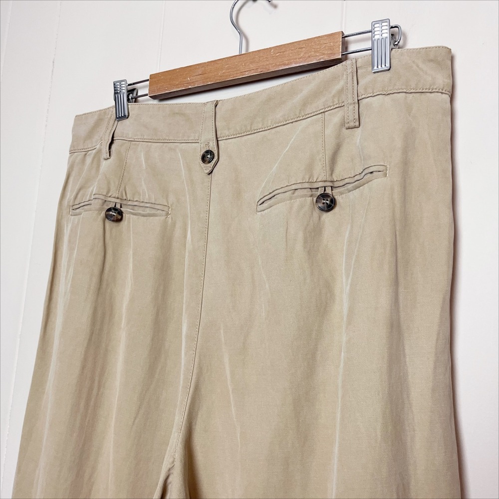 Madewell Harlow Wide Leg Pleated Trousers 14 Tan Khaki Linen Blend Pants Flowy - Picture 6 of 10